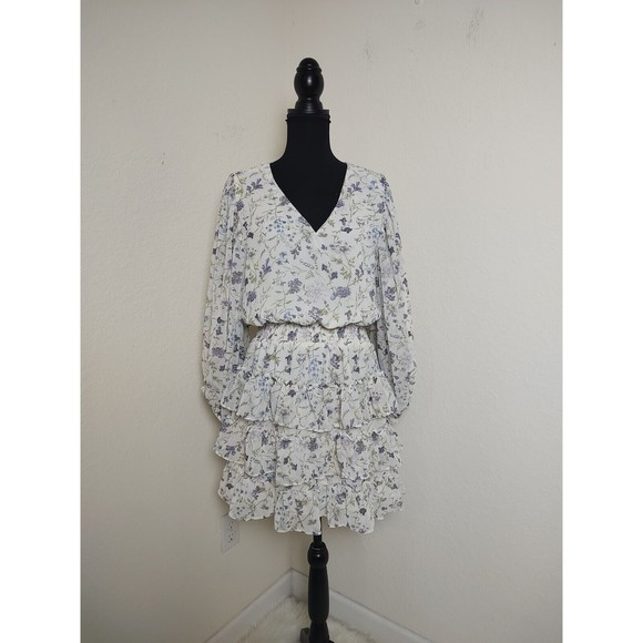 EXPRESS FLORAL SMOCKED WAIST TIERED RUFFLE MINI DRESS SZ XL - Picture 9 of 11